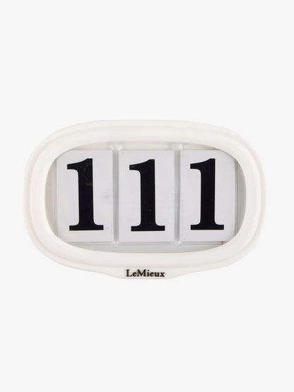 LeMieux White Saddle Number Holder with '111' for Equestrian Competitions