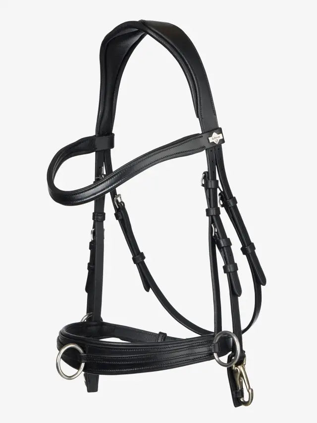 LeMieux Cross-Functional Leather Cavesson Black - Anatomical, adjustable horse lunging bridle