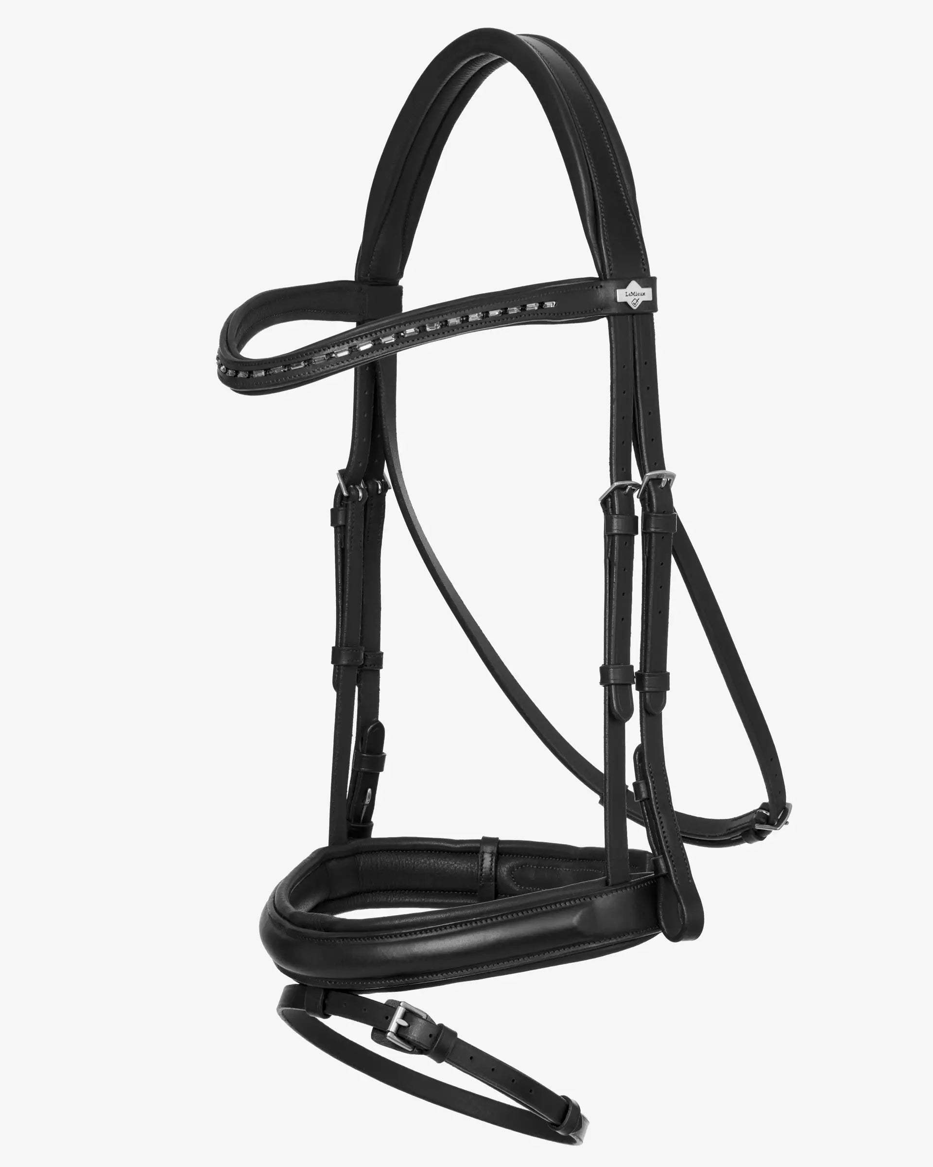 Lemieux Arika Dressage Bridle Black/Silver: Oiled Leather Horse Tack with Crystal Browband for Comfortable Performance.