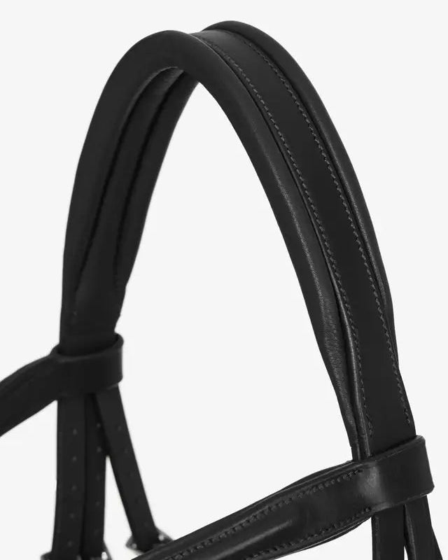 LeMieux Arika Flash Bridle in Black Leather with Silver Fittings | Anatomical Horse Bridle Close-Up