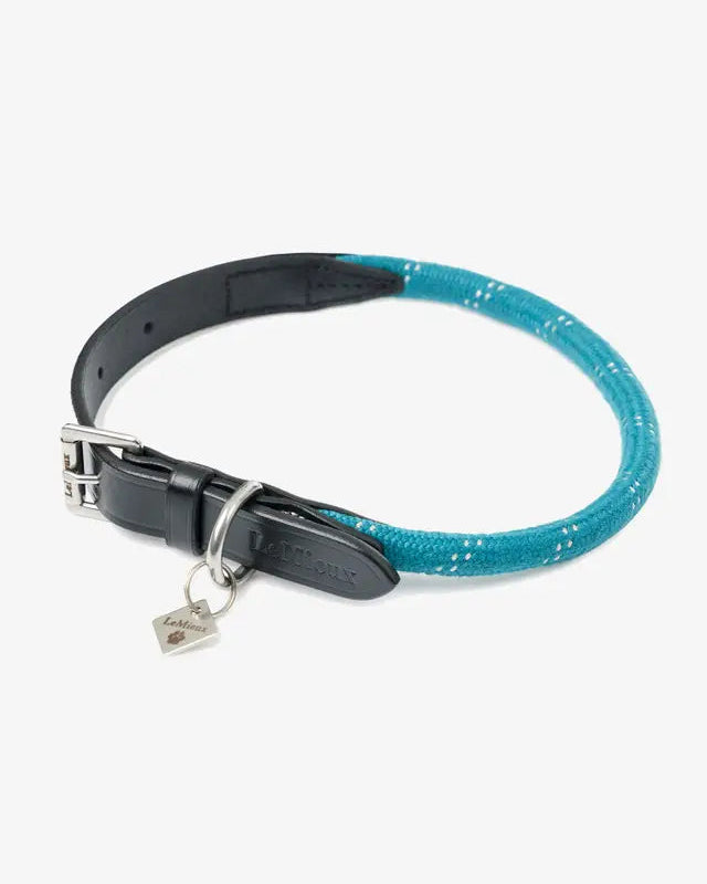 LeMieux Ascot Rope Dog Collar - Peacock Blue Braided Collar with Leather Accents, Stylish & Durable Dog Collar