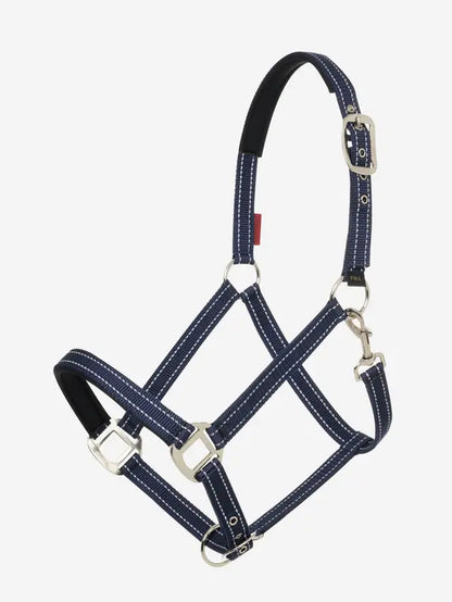 LeMieux Navy Yard Headcollar: Durable Nylon Horse Halter with Reflective Stitching & Neoprene Padding for Comfort. Horse Tack Equiflair