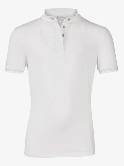 LEMIEUX Young Rider Belle White Show Shirt: Equestrian Apparel for Girls with Floral & Glitter Details
