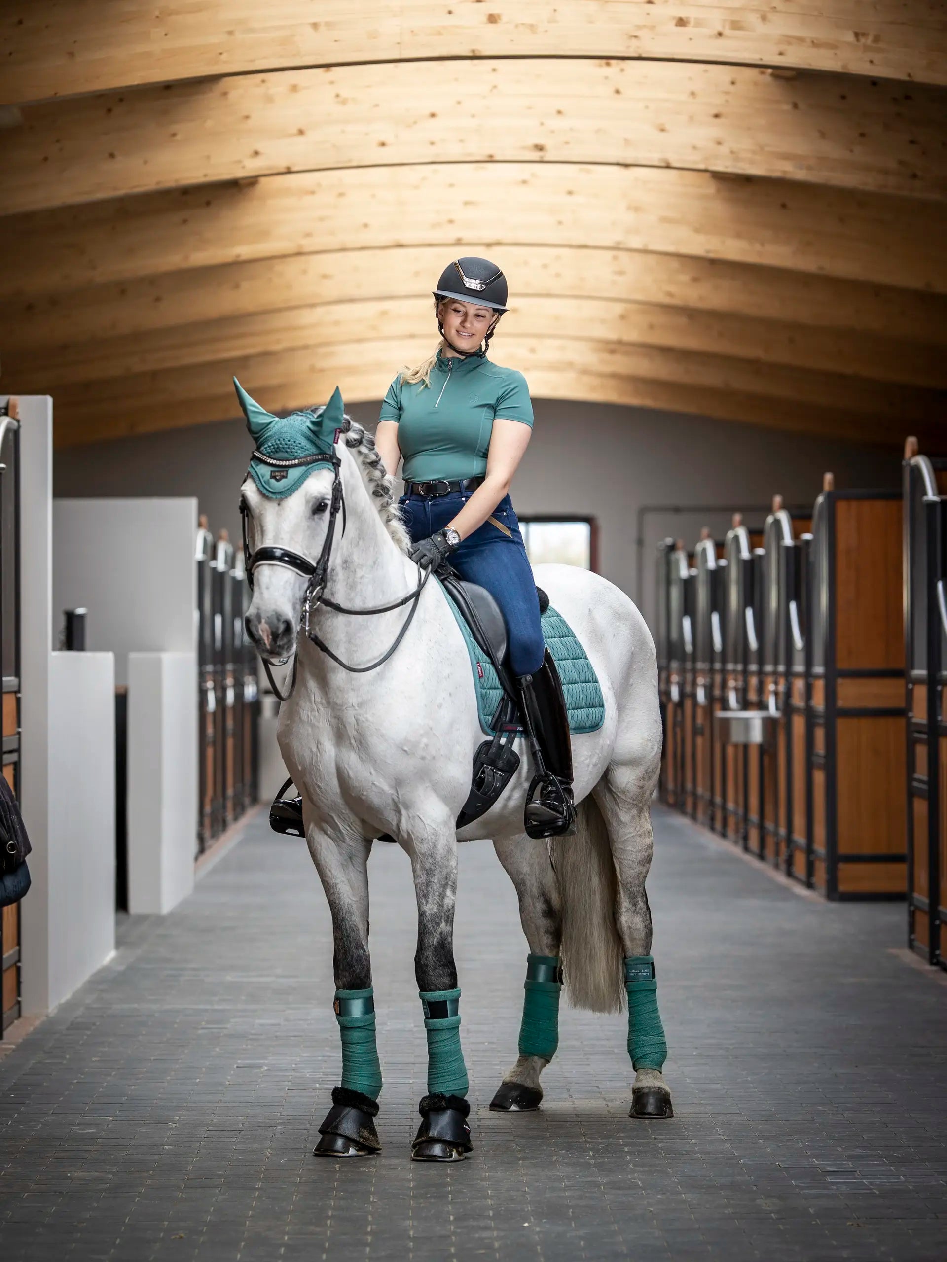 LEMIEUX CARBON MESH DRESSAGE SQUARE SAGE dressage pad. Equestrian horse riding equipment.