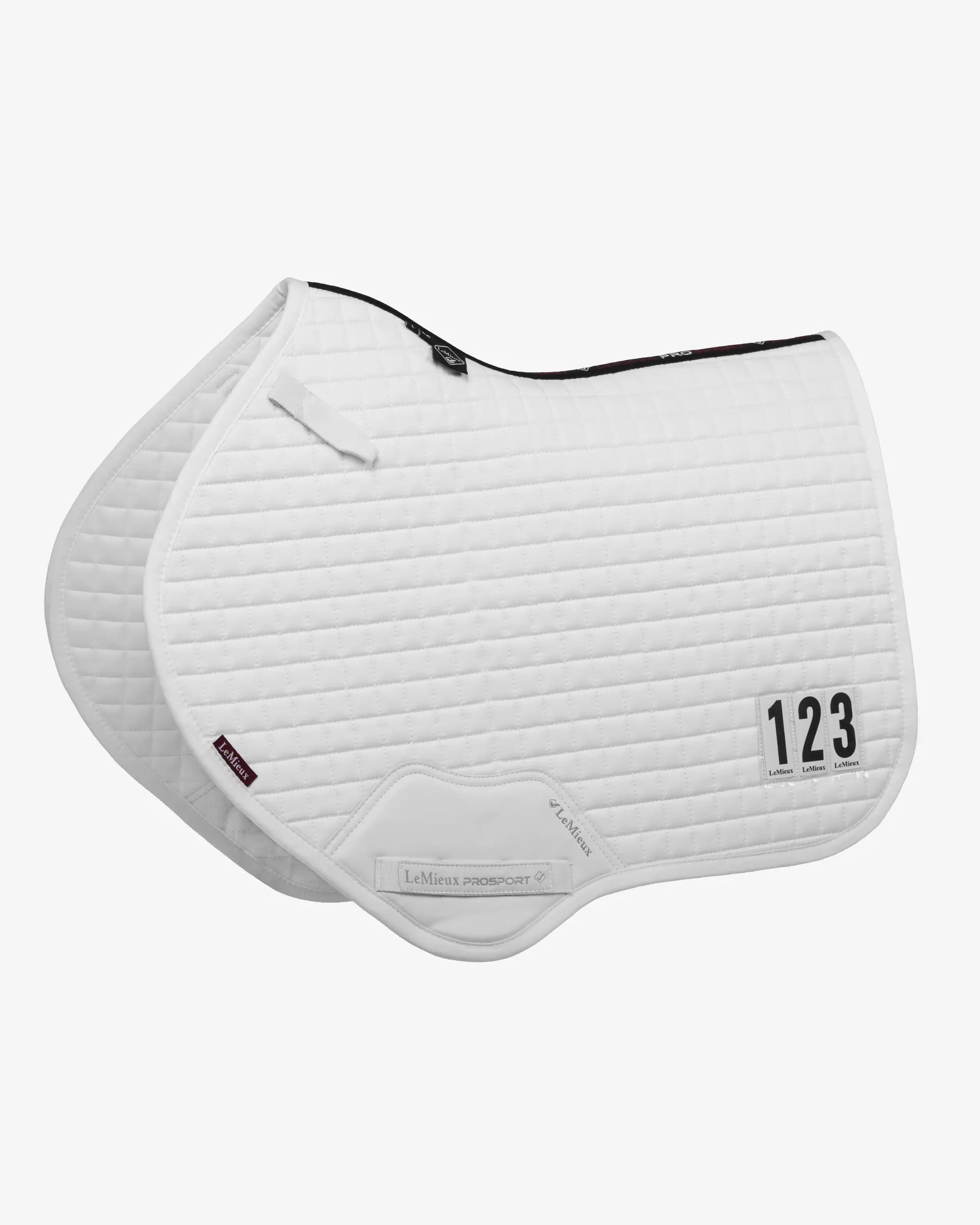 Lemieux White Close Contact Competition Saddle Pad w/ Number Pockets. Equestrian Horse Show Gear.