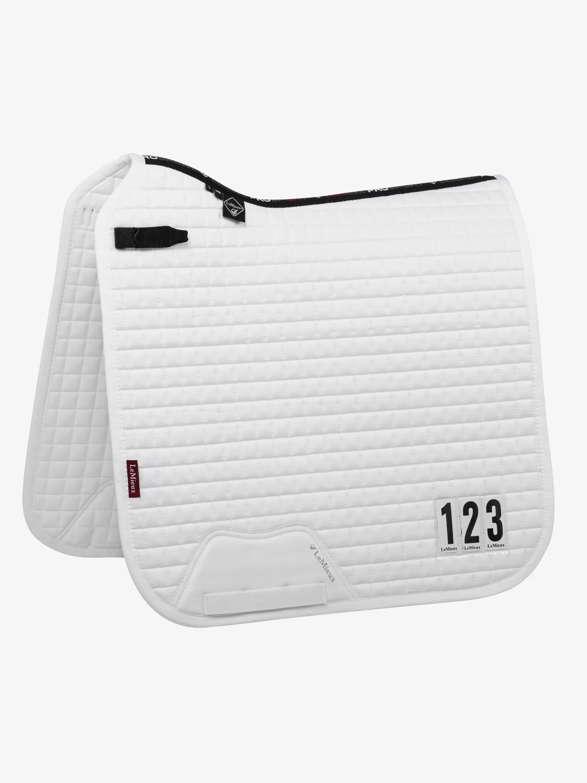 Lemieux White Dressage Competition Saddle Pad with Number 123 - Equine Show Pad