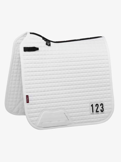 Lemieux White Dressage Competition Saddle Pad with Number 123 - Equine Show Pad