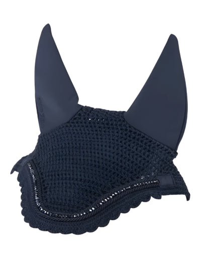 LEMIEUX Diamante Acoustic Fly Hood - Navy Horse Ear Cover with Noise Reduction & Diamante Detail. Equiflair