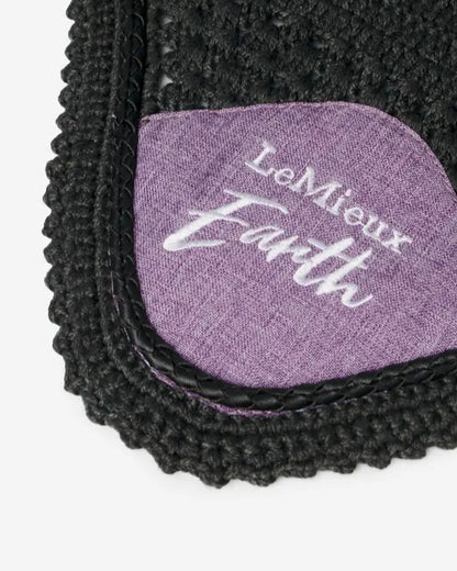 LeMieux Earth Fly Hood Thistle: Sustainable horse fly bonnet made from recycled materials with logo detail.