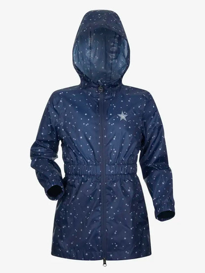 Lemieux Mini Flow Kids Rain Jacket Navy Star Print: Waterproof Hooded Coat for Girls Outdoor Adventures