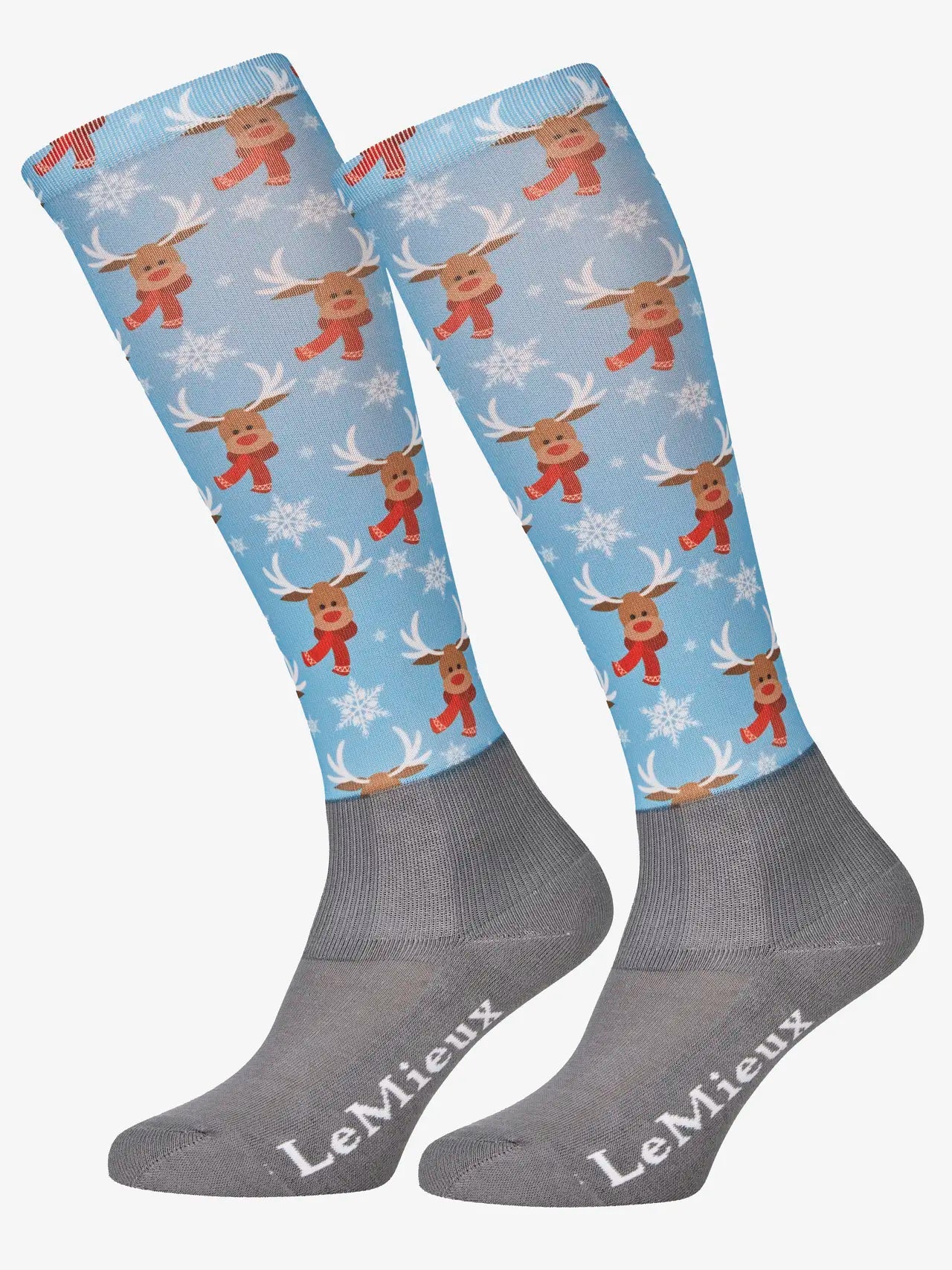 LeMieux Footsie Socks: Prancing Reindeer Scarf Design - Comfortable Riding Socks by Equiflair - Moisture Wicking Equestrian Apparel
