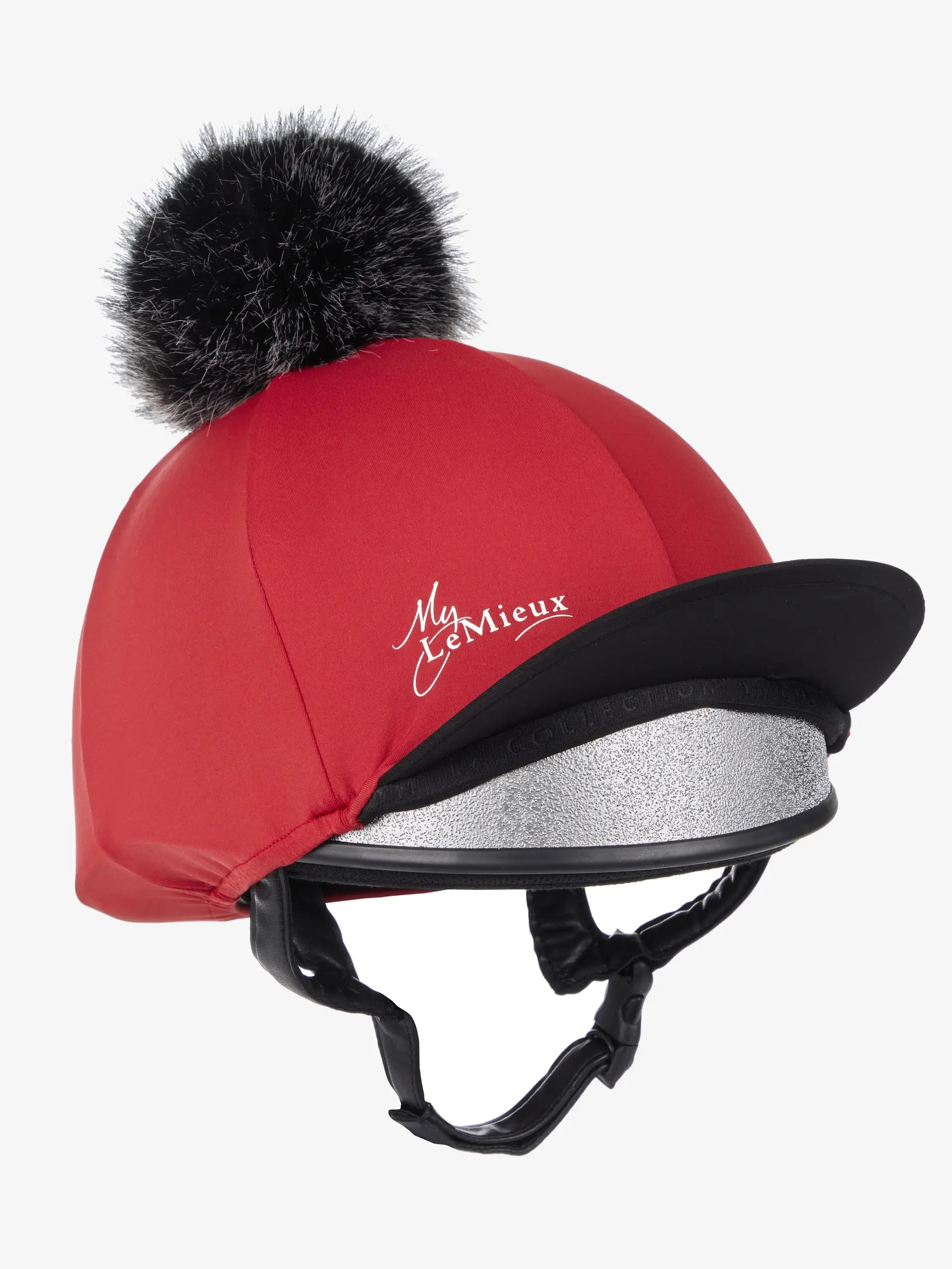 LeMieux Pom Hat Silk Chilli: Equestrian Riding Helmet Cover with Faux Fur Pom Pom
