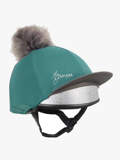 LEMIEUX Peacock Pom Hat Silk: Stylish Equestrian Helmet Cover with Faux Fur Pom Pom. Buy now at Equiflair!