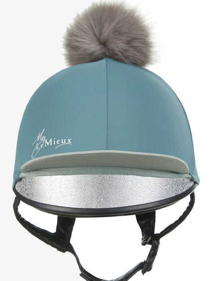 LeMieux Pom Hat Silk Sage: Equestrian Riding Helmet Cover with Detachable Faux Fur Pom Pom - Stylish Horse Riding Accessory