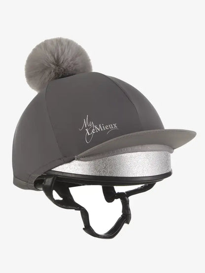 LeMieux Slate Grey Pom Hat Silk: Equestrian Helmet Cover with Faux Fur Pom Pom