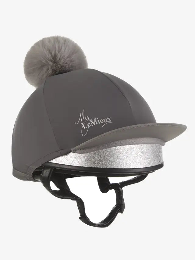 LeMieux Slate Grey Pom Hat Silk: Equestrian Helmet Cover with Faux Fur Pom Pom