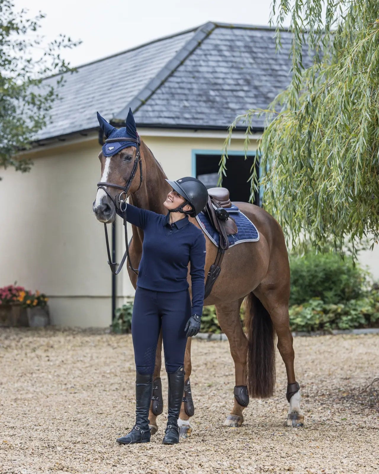 LeMieux Ladies Elite V-Neck Jumper Navy: Equestrian fashion, show shirt, riding apparel. Horse riding clothes.