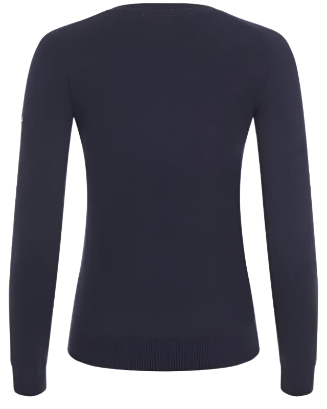 LeMieux Ladies Elite V-Neck Jumper Navy, back view. Equiflair