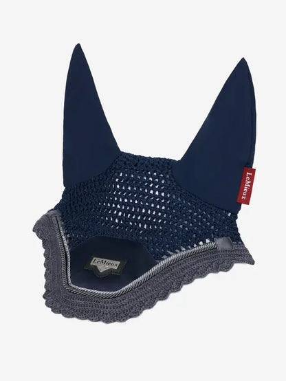 LeMieux Loire Fly Hood - Twilight Navy: Stylish Horse Ear Net with Crochet Veil & Satin. Fly Protection for Horses, Equestrian Headwear.