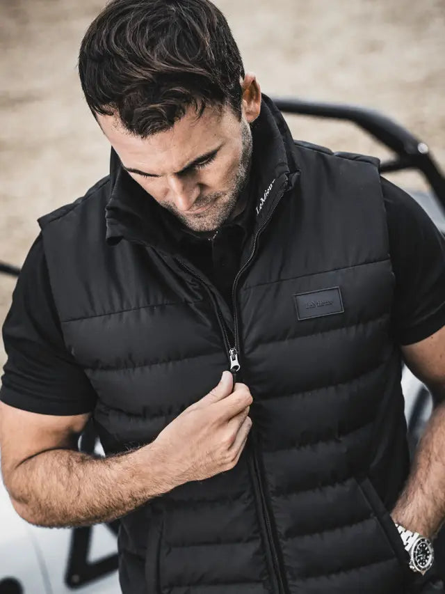 LeMieux Mens Elite Gilet Black: Stylish & Practical Vest. Water-Resistant, Breathable, with Zip Pockets. Equestrian Fashion.