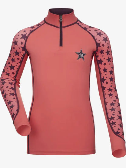 LeMieux Mini Papaya Base Layer - Kids Riding Shirt w/ Star Sleeves, Moisture-Wicking, UV Protection