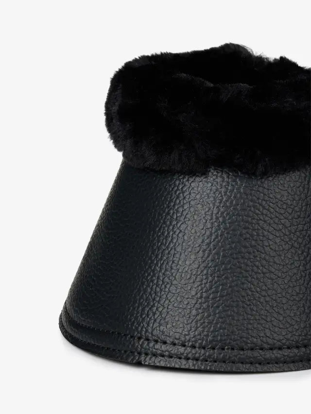 LeMieux Fleece Wrapround Overreach Boots in Black for Horses - Durable PU Leather, Comfortable Fleece Collar, Double Lock Security