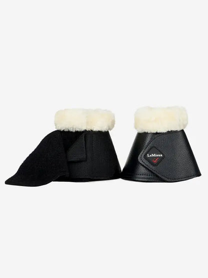 Lemieux Fleece Wraparound Overreach Boots - Black Leather Horse Boots with Natural Fleece Collar - Equine Leg Protection