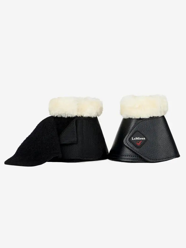 Lemieux Fleece Wraparound Overreach Boots - Black Leather Horse Boots with Natural Fleece Collar - Equine Leg Protection