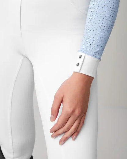 White Riding Pants & Blue Show Shirt with Buttoned Cuffs | Equestrian Apparel