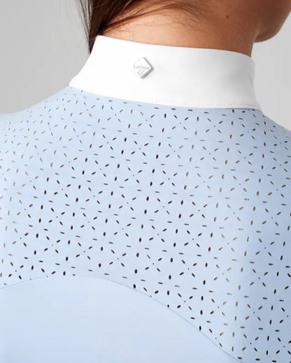 LEMIEUX Olivia Show Shirt - Mist Blue, Long Sleeve Equestrian Shirt with Laser-Cut Lace and White Collar