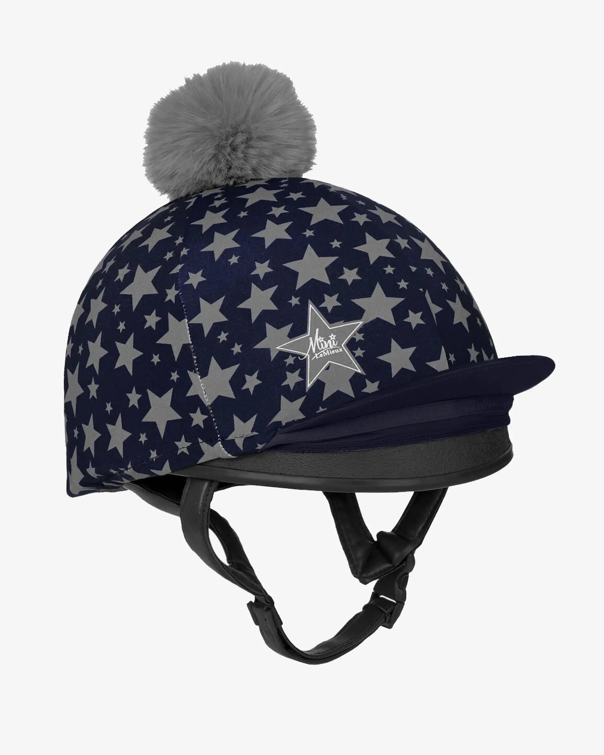 LEMIEUX MINI Reflective Star Print Hat Silk - Indigo Equestrian Helmet Cover with PomPom. #EquestrianFashion