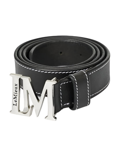 LEMIEUX MONOGRAM Belt Black - Stylish Leather Riding Belt with Metal Monogram Buckle