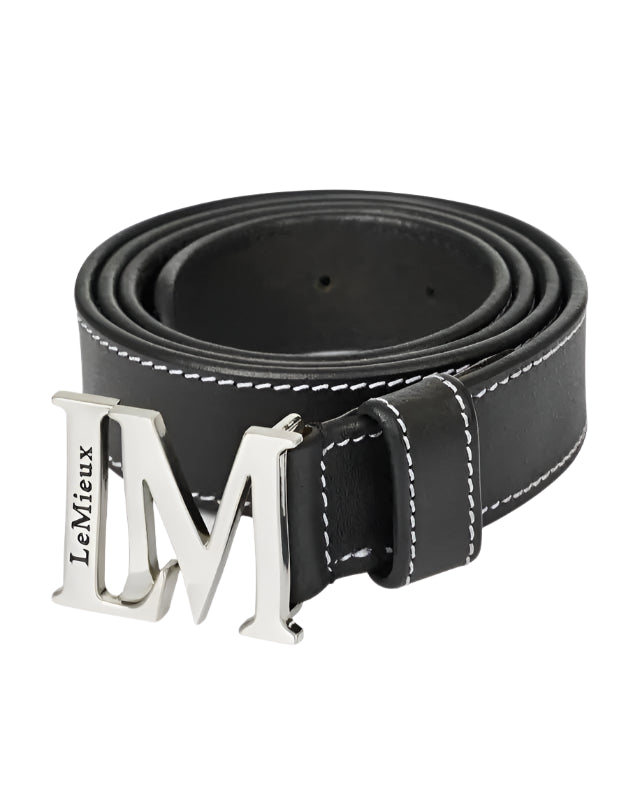 LEMIEUX MONOGRAM Belt Black - Stylish Leather Riding Belt with Metal Monogram Buckle