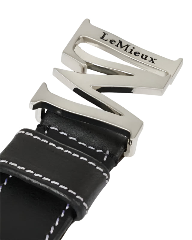 LeMieux Monogram Belt - Black Leather Equestrian Belt with Metal Buckle
