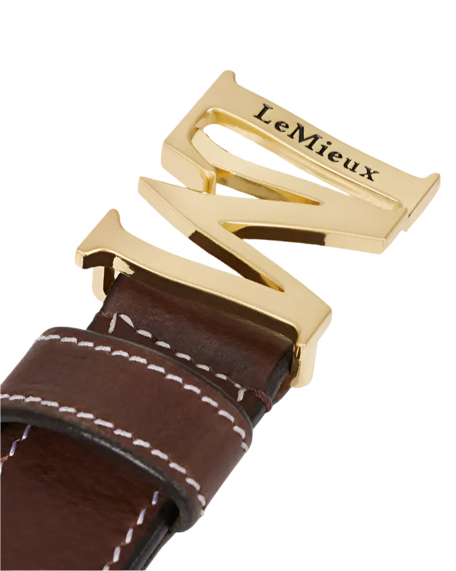 LeMieux Brown Monogram Belt: Premium Leather Riding Belt with Gold Buckle for Equestrian Apparel | Equiflair