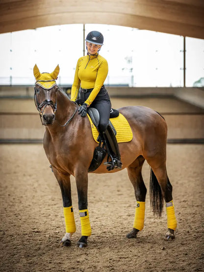 LeMieux Suede Dressage Square Dijon: Horse Saddle Pad in Yellow, Equestrian Riding Gear