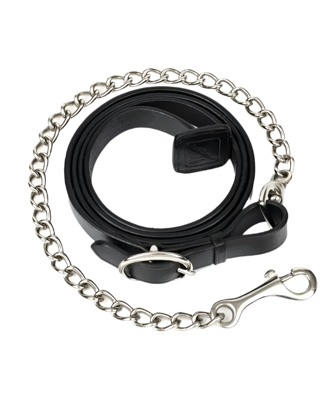 LeMieux Black Leather Trot Up Chain - Equestrian Horse Show Lead with Chain Attachment
