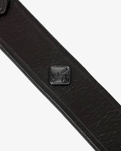 LeMieux Leather Trot Up Chain - Brown, close-up of branded detail for equestrian showing & horse care.