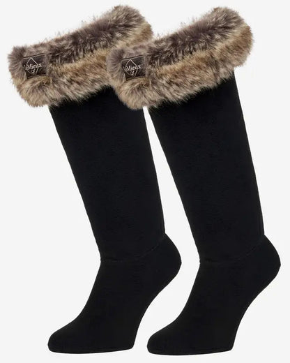 LeMieux Wellington Boot Socks - Faux Fur Black - Warm & Comfortable Welly Boot Socks