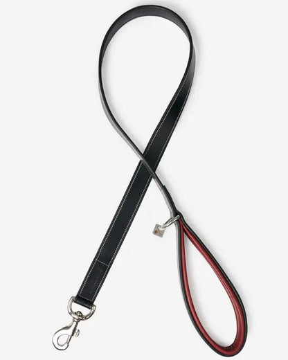 Lemieux Windsor Dog Leash: Black Leather with Burgundy Padded Handle, Metal Clip & D-Ring. Premium Pet Lead from…