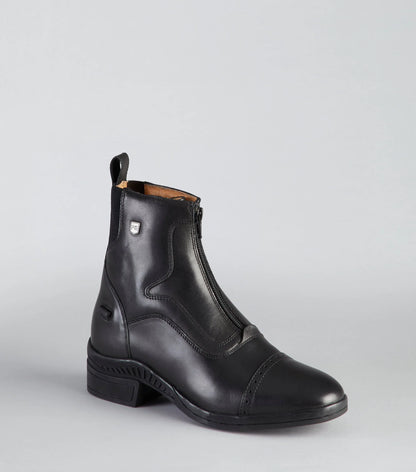 PREMIER EQUINE LOXLEY Black Leather Riding Boot. Ladies Paddock Boot with Zipper and Brogue Details.