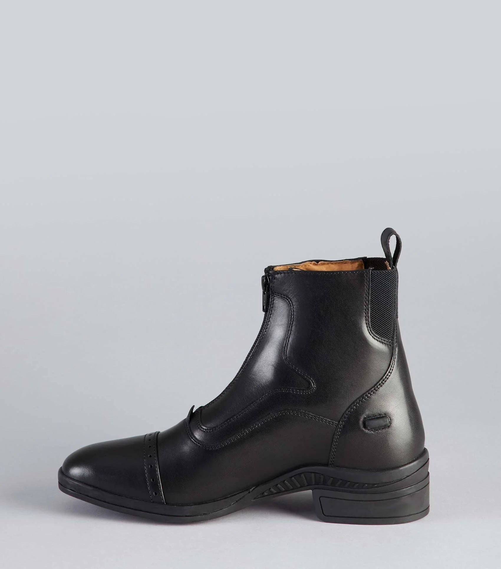 Premier Equine Loxley Ladies Black Leather Riding Boot - Paddock Boot with Front Zip & Brogue Detail