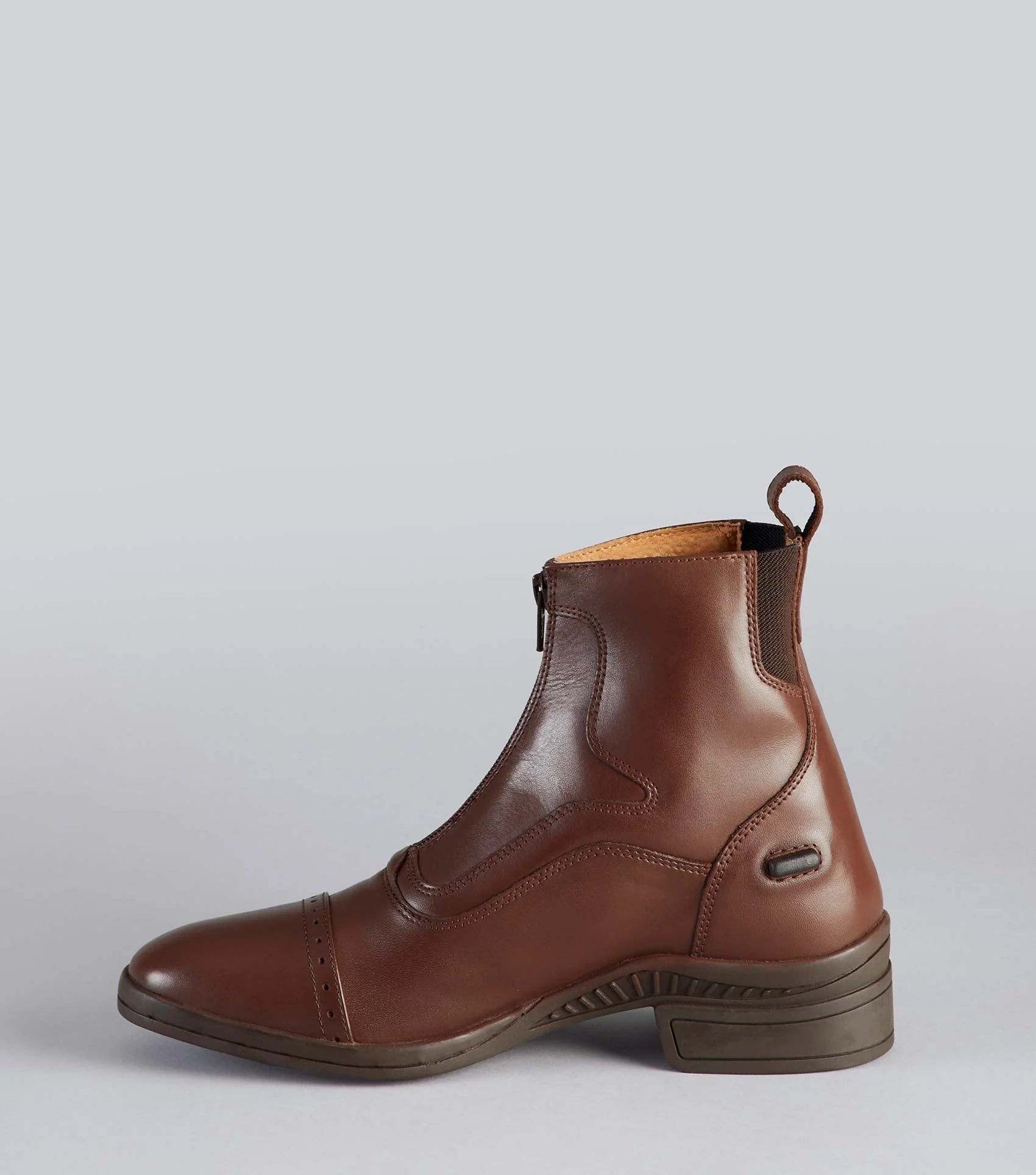 Ladies Brown Leather Riding Boot - Premier Equine Loxley Paddock Boot with Front Zip & Brogue Details