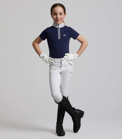 Girls Equestrian Show Outfit: Navy Shirt & White Breeches | Horse Riding Competition Clothes