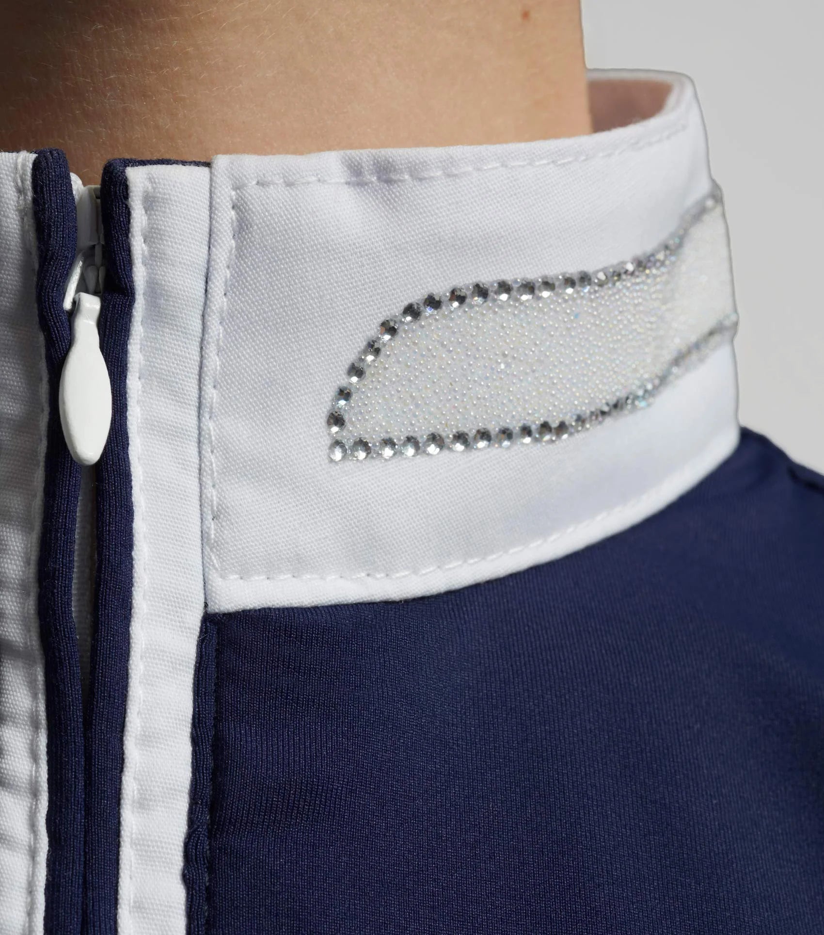 PREMIER EQUINE Girls Diamante Show Shirt Navy - Equestrian Competition Shirt with Crystal Collar