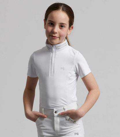 Girl wearing white Diamanté show shirt equestrian apparel
