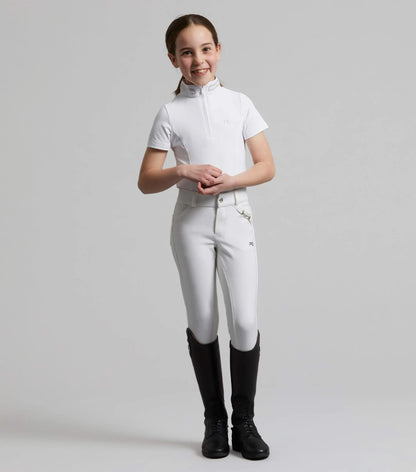 Premier Equine Girls' White Show Shirt: Diamanté Collar, Equestrian Competition Apparel