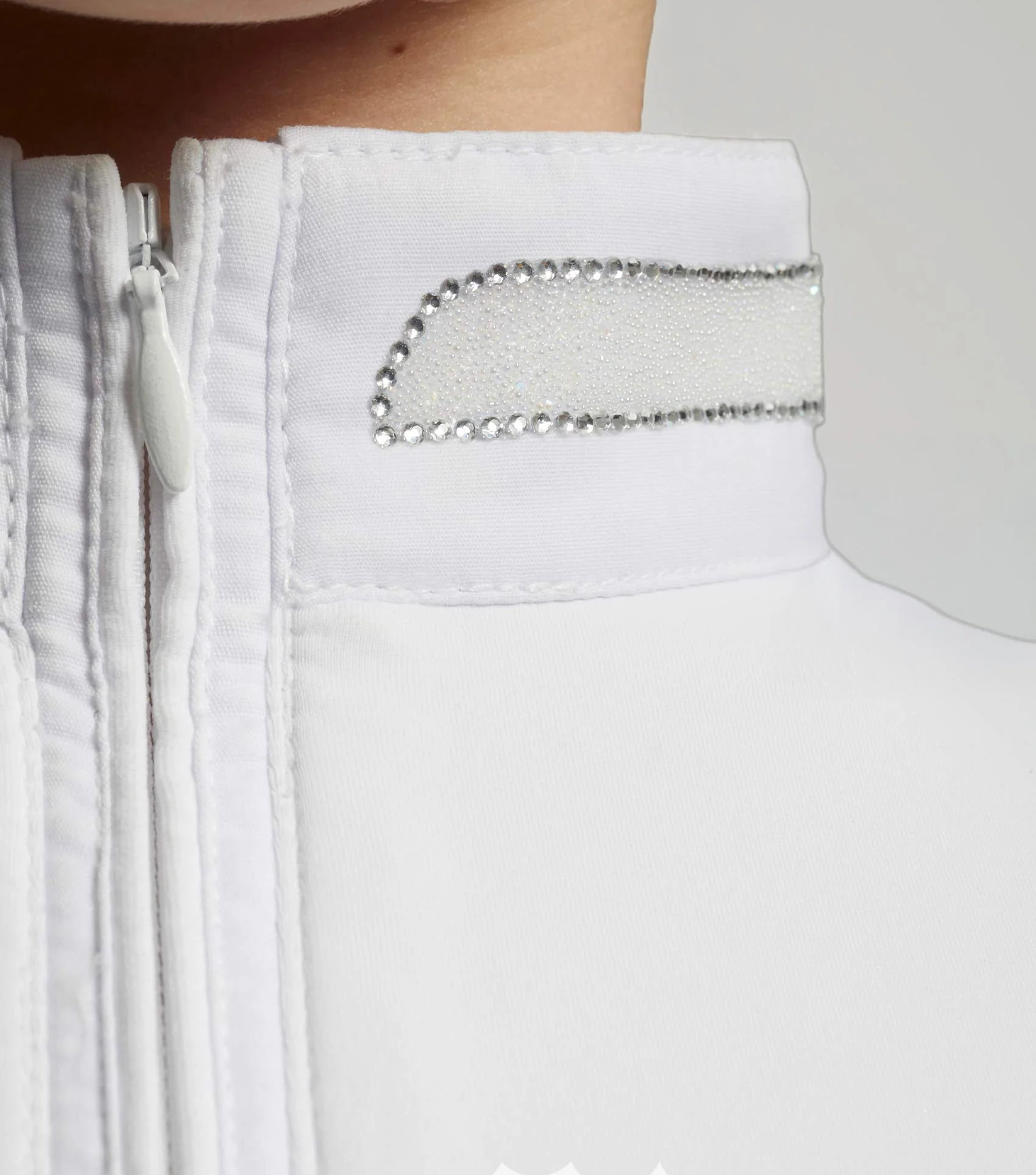 Premier Equine Maria Girls Diamante Show Shirt - White Equestrian Competition Top with Crystal Collar Detail