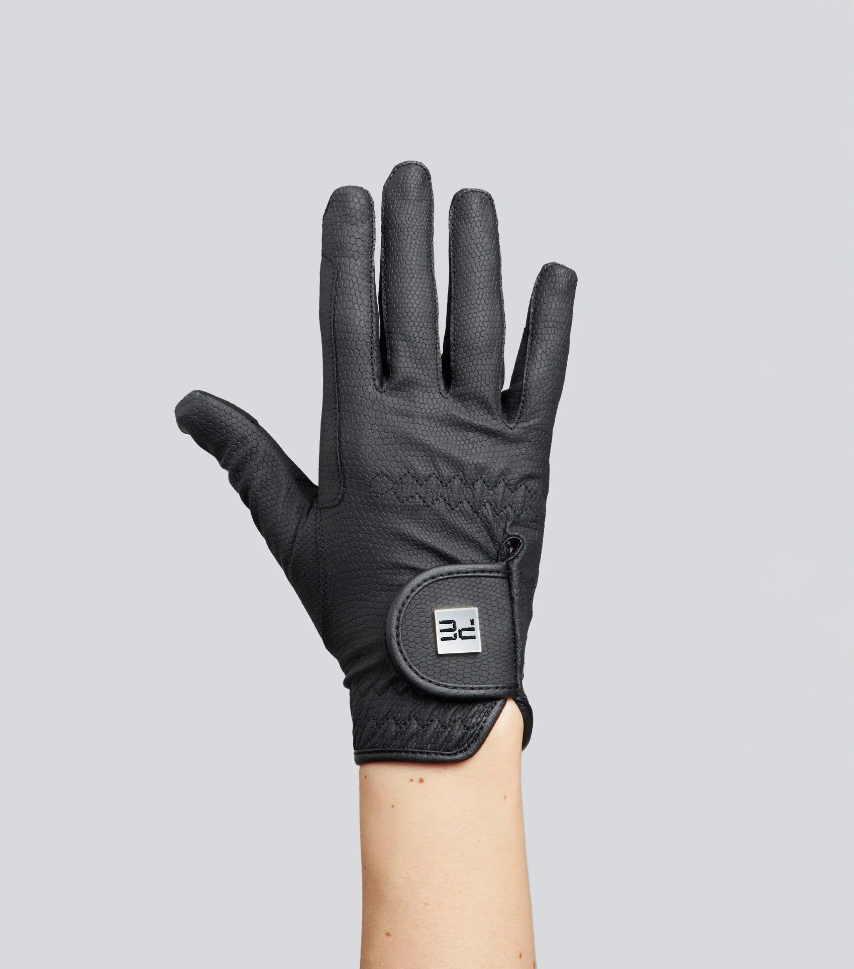 PREMIER EQUINE Metaro Junior Riding Gloves Black - Reptilian Texture, Touchscreen Compatible, Great Grip, and Adjustable Fit