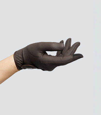 Premier Equine Junior Riding Gloves - Brown Leather Equestrian Glove with Touchscreen. Perfect for Horseback Riding and Equine Sports